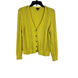 Talbots Women’s LP Cable Knit Button Up Cardigan Sweater Yellow Preppy Timeless